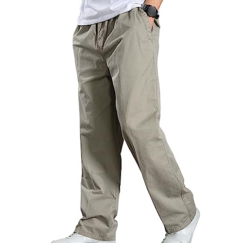 JEKE-DG Mens Casual Drawstring Cargo Pants Lightweight Relaxed Fit Sweatpants Straight Fit Trousers with Pockets (Medium,Light Gray 1)