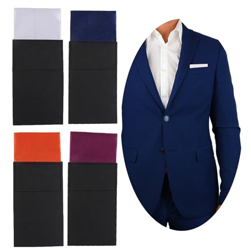 NiceYnn 4Pcs Pré-pliés Carrés de Pochettes sur Carte Mouchoir pour Homme Costume Formel Mariage Carton Ajustable Couleur Uni Rectangle B