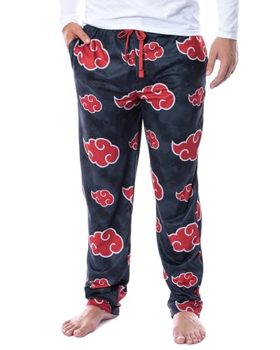 Bioworld Naruto Shippuden Mens' Akatsuki Clouds Pajama Sleep Lounge Pants (X-Large) Black