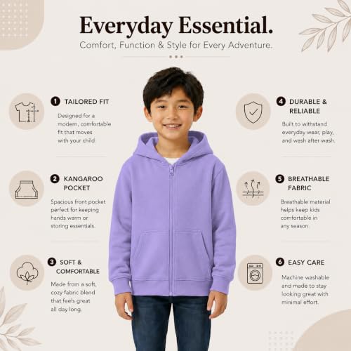 Image of HOODLIFE Kids Zip-Up Hoodie Sweatshirt for Boy Soft Cotton Blend Hooded Jacket with Pockets, Comfortable Everyday Wear for Kids