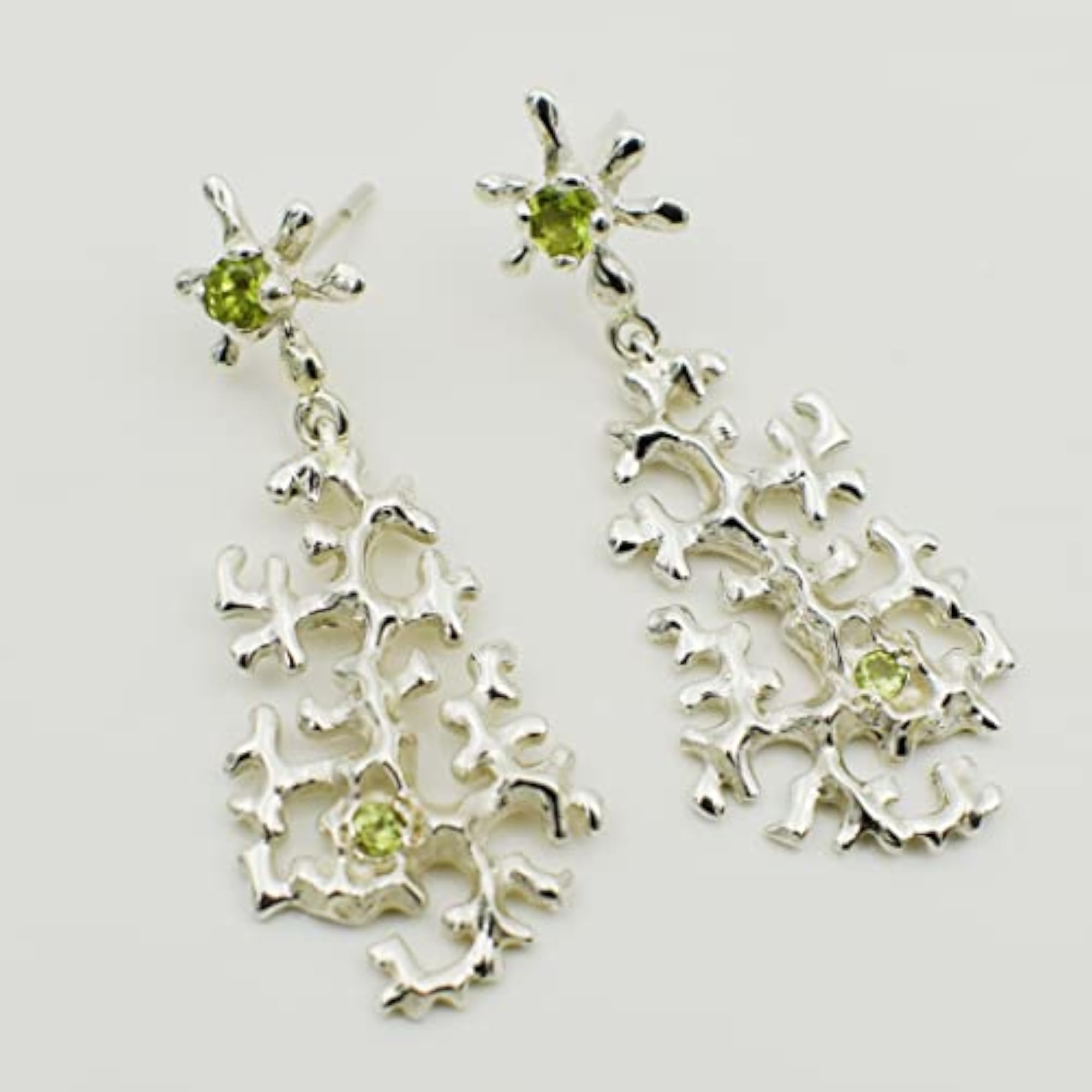 Women's 925 Silver Peridot Gemstone Dangle Earrings