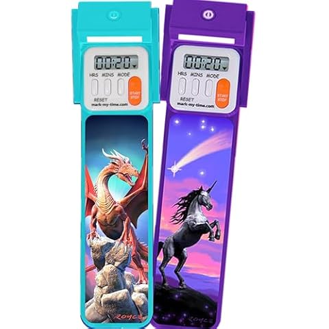Mark-My-Time Digital Bookmark Timer with LED Book Light for Kids, Cool Bookmarks and Reading Incentives, Birthday Gift, Christmas Gift & Stocking Stuffer - 3D 2 Pack Dragon and Unicorn Cover