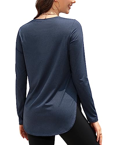 Image of G4Free Women's Workout Tops Long Sleeve Tunic Shirts Running Gym T-Shirts Daily Casual for Winter Hiking(Blue Heather,S)