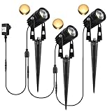 sanglory 3 pezzi faretto da giardino con picchetto, 3w faretti led da giardino a terra, ip65 impermeabile luci per sentieri, lampada da giardino esterno bianco caldo 3000k