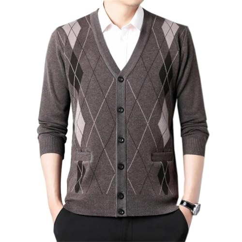 Men Sweater Cardigan Buttons Down Argyle Pattern Vintage Knit Sweater for Winter V Neck Clothing2