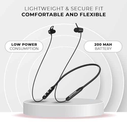 Image of Adcom Sync Wireless Bluetooth Neckband Headset with Up to 10 Hours Playback, Fast Charge, Low Latency, Magnetic Earbuds, Bluetooth Neckband, Bass Drivers, Wireless with Mic Earphones (Black)