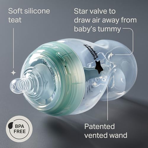 Tommee Tippee Advanced Anti-Colic Baby Bottles for 0m+, Pack of 3 260ml Baby Bottles, with Slow Flow Breast-Like Teat for a Natural Latch, Self-Sterilising and BPA Free, Baby Feeding Essentials - Image 4