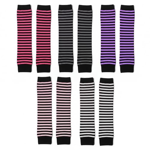 Culinavog 5 Paar Fingerlose Handschuhe für Handgelenk mit Daumenloch, Gestreift Stricken Armwärmer für Frauen, Langarm Fäustlinge für Herbst Winter