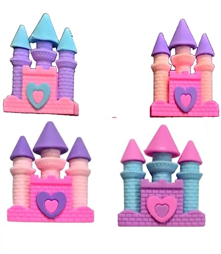 Image of AK Store (Pack of 4) 3D Cute Cartoon Shape Rubber Pencil Erasers, School Stationery for Kids, Boys Girls, Birthday Return Gifts (Princess Castle)