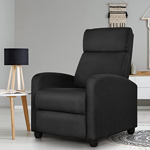 Yaheetech Fabric Recliner Chair Sofa Ergonomic Adjustable Single Sofa With Thicker Seat Cushion Modern Home Theater Seating For Living Room Matte Black #TOP1