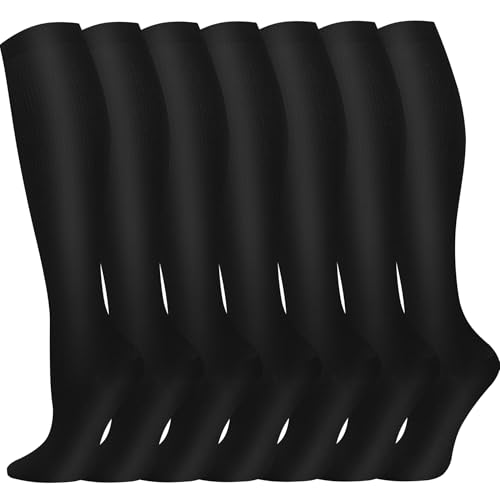 Pnosnesy 7 Pares de Calcetines de Compresión para Hombres y Mujeres, 15-20 mmHg Para Atletismo, Carrera, Viajes en Avión, Soporte
