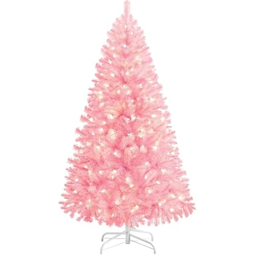 Yaheetech 4.5ft Pre-lit Christmas Tree with 150 Warm White Lights, Pink