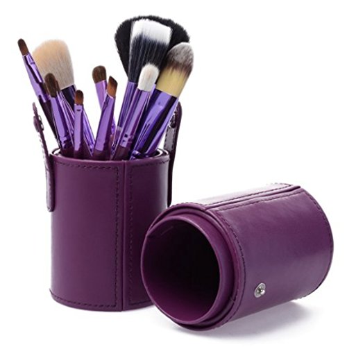12pcs Makeup Brush Set Professional Face Cosmetic Brushes Kit Make up Tool with Cup Holder Case (Romantic Purple)