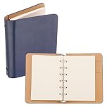 PATIKIL 6 Ring Binder Cover, A7 Leather Notebook Binder Mini Refillable Loose Leaf Personal Planner with 50 Sheets Paper, Blue