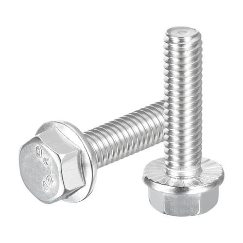 Image of uxcell 10Pcs 5 /16-18 x 1-1 /4 inch Flanged Hex Head Bolts, 304 Stainless Steel Flange Hexagon Screws, Flange Hex Drive Screws 5.8 Grade for Machinery Industry Home Appliances, Silver
