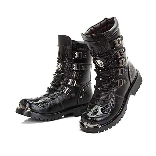 N.y.l.a. Black Men's Lace-Up Military Combat Boots, Non-Slip Comfortable Leather High-Top Outdoor Hiking Shoes, Wear-Resistant Motorcycle Boots, Steampunk Gothic Retro Classic Buttoned Military Boots #TOP5
