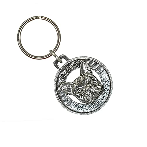 French Bulldog Keychain, Dog, Pewter, D082KC, 1 1/2, 100% Handmade in the USA, Pet, Tag, Metal, Keychain, Key Chain, Key Ring, Key Fob, Gift, Over 90 Dog Keychains
