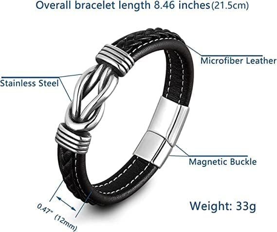 Miniatura 6 de APHRO Pulsera de cuero trenzado con texto en inglés "Mother and Son Forever Linked Together", de acero inoxidable entrelazado, joyería de regalo de