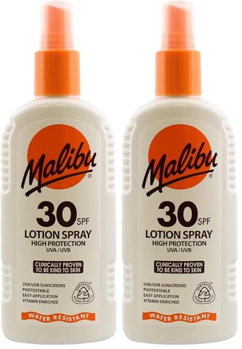 Image of Malibu Sun SPF 30 Lotion Spray, High Protection Sun Cream, Water Resistant, Vitamin Enriched, 200ml (Pack of 2)