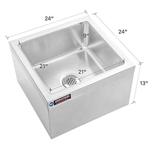 Image of DuraSteel 24x24x13 Commercial Floor Mop Sink - NSF Certified 304 Stainless Steel Utility Room Service Basin with Leak Proof Flat Drain - Large Tub for Dog Washing, Filling Water Bucket, Cleanup