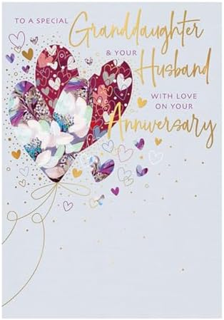 Granddaughter and Husband Anniversary Card - Floral Love Heart Balloons ...