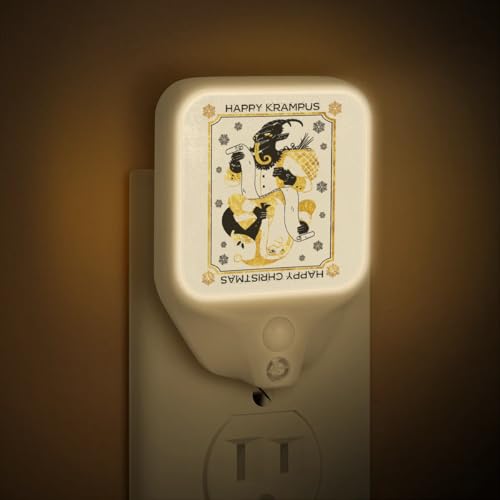 Image of Happy Krampus Plug-in Led Night Light with Auto Dusk to Dawn Sensor for Room Decor, Black Gold Adjustable Brightness Warm White Lights for Hallway,Bedroom, s Room, Kitchen, Stairway