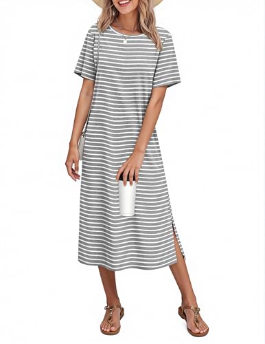 Ekouaer Womens Long Nightdresses Loose Cotton Sleep Dress Crew Neck Loungewear Oversized Pajama Dress
