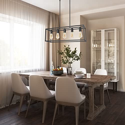 Mipaws Farmhouse Dining Room Light Fixtures Over Table, Industrial Black Island Chandelier, Rectangle Hanging Light Fixtures For Kitchen, Living Room (5-Light) #TOP1