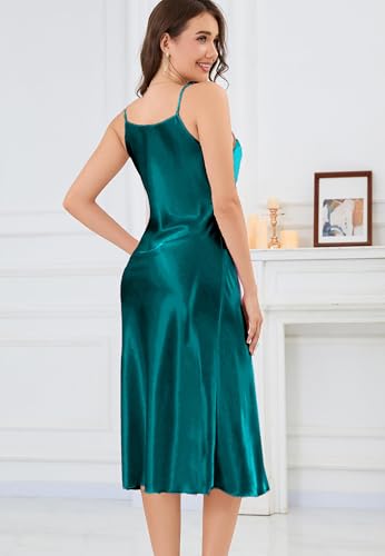 Image of ALCEA ROSEA Women's Midi Satin Slip Dress Adjustable Spaghetti Strap Nightgown Silky Under Dresses