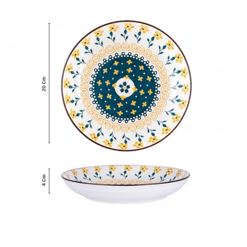 Image of 6-Piece Ceramic Dinner Set, 2 Plates & 4 Bowls, Microwave Safe, Dishwasher Safe, Floral Dinnerware (Bohemian Garden Collection, 2 Plate & 4 Bowl Set)
