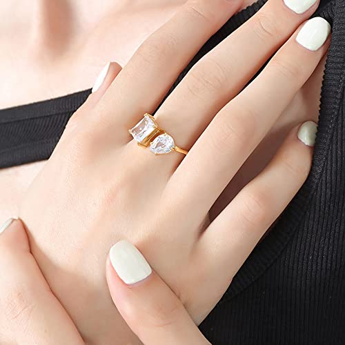 OIDIMS Crystal Zircon Open Ring for Women Stainless Steel Gold Plated Engagement Wedding Adjustable Middle Bands Cubic Zirconia Statement Birthstone Rings Anniversary Birthday Jewelry Gift2