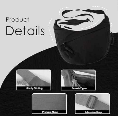 Image of WildHorn Travel Crossbody Crescent Bag for Women | Over-Shoulder Half Moon Sling Purse with Zipper | Unisex Chest Bag & Waist Bag for Daily Travel Use