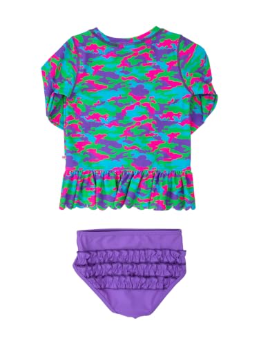 Image of RuffleButts Girls Scalloped Long Sleeve - 2-Piece Rash Guard Swim UPF 50+ | Nylon Blend, UPF 50+ Sun Protection, Premium Quality, Stretch, Long Sleeve Top, Hand Wash