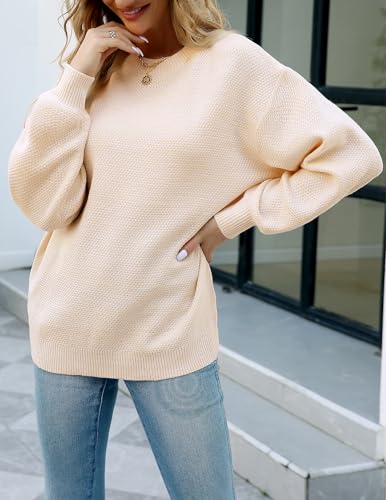Image of Sucolan Oversized Sweaters for Women Heathered Long Sleeve Crew Neck Pullover Knit Sweater Casual Fall Tops 2024 Fashion