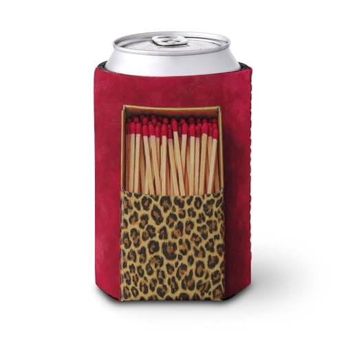 Enfriador de latas de cerveza, caja de cerillas abierta con un atrevido estampado de leopardo, enfriador de cerveza, soporte de bebidas aislado suave para fiestas, playa, eventos, hogar