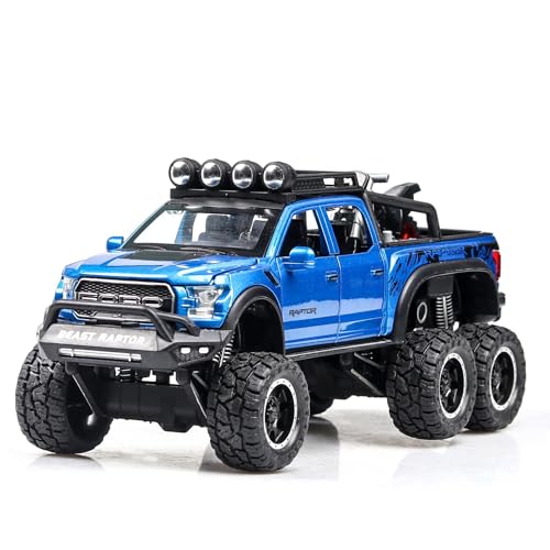 Image of Alokik Enterprise 1:24 Ford Raptor F150 Die-cast Pull Back Off Road Metal Car with 4 Openable Doors with Lights and Sound Toy Decoration, Showpiece Car Best Gift Toys for Kids (Blue)