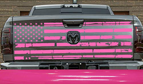 Tailgate USA American Flag Rear Door or Window Decal Sticker Car Truck Van Stickers fitS Foord Chevy RAM or Any Large Pick up Truck Jeep Auto or Cars - Hot Pink