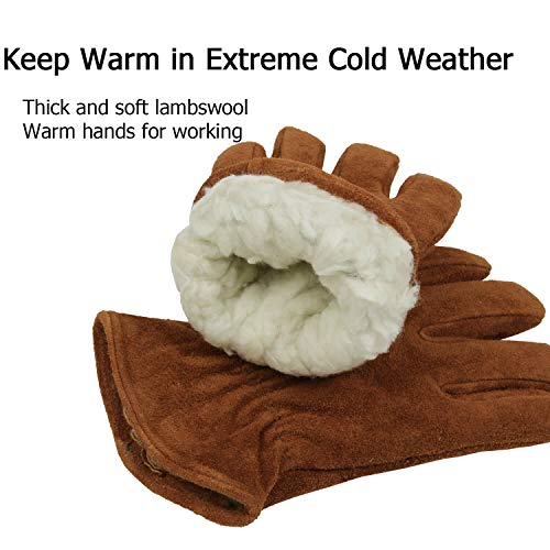 Ozero Work Gloves Winter Insulated Snow Cold Proof Leather Glove Thick Thermal Imitation Lambswool - Extra Grip Flexible Warm For Working In Cold Weather For Men, Women (Brown,Medium) #TOP2
