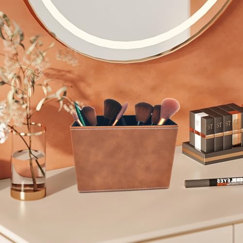 Pen Holder for Desk Pencil Organizer Cute Cup Holders Aesthetic (Yellow Brown, 5.91" x 4.33" x 2.76")