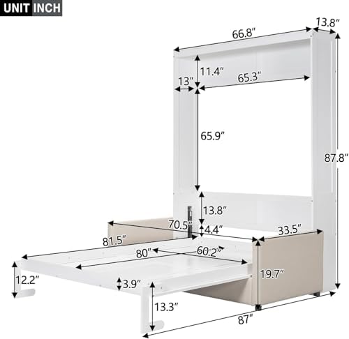Queen Murphy Bed - Wood Folding Wall Bed with Sofa