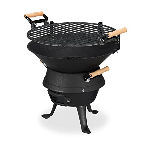 HUIJK Gartengrill Fassgrill BBQ Kohlegrill schwarz Grillfass Holzkohlegrill...