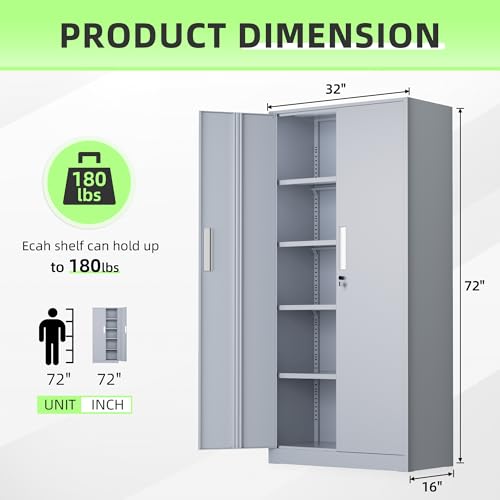Image of INTERGREAT Metal Storage Cabinet, 72 inch Locking Steel Cabinets with 2 Door and 4 Adjustable Shelves, Tall Metal Cabinet for Home Office, Garage, Warehouse,(Cement)