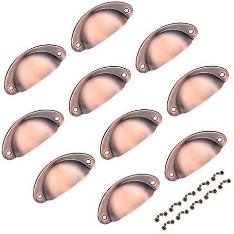 bowarepro 10X Cup Handles Copper Drawer Handles, Cupboard Handles Half Moon Handles for Kitchen Drawer Cupboard, Antique Furniture Knobs with Screws 82*35mm(Red Copper) Cover