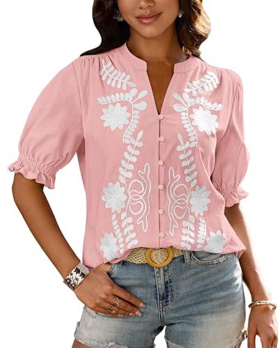 BTFBM Women's 2026 Spring Tops Casual Floral Boho V Neck