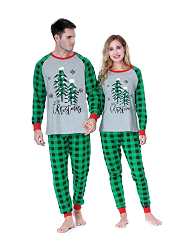 Benaive Matching Family Christmas Pajamas Set Holiday Pjs for Women Men Sleepwear (Grey & Green, XmasTree, 12) — view 2
