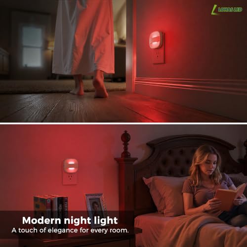 Image of L LOHAS LED Red Night Light, Dusk to Dawn Sensor Nightlight 2 Pack