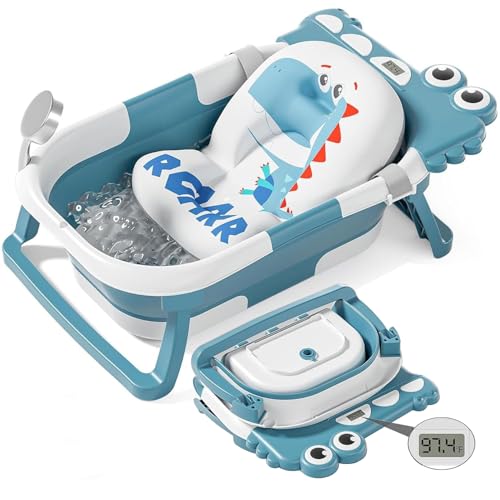 Image of TPN Collapsible Baby Bathtub, Baby Bath Tub with Soft Cushion & Real-Time Thermometer, Baby Bathtub Infant to Toddler Tub (0-36 Months), Portable Newborn Travel Bath tub