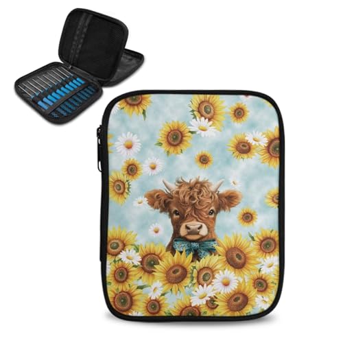 Image of Highland Cattle Crochet Hook Case Sunflower Portable Crochet Hook Organizer without Accessories Knitting Needle Case for Knitting Supplies Women Gifts