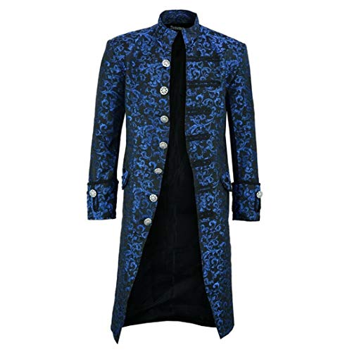 Men's Steampunk Vintage Tailcoat Jacket Gothic Victorian Frock Coat Uniform Halloween Costume Long Jacket Coat Uniform (XXXL, Navy Blue)