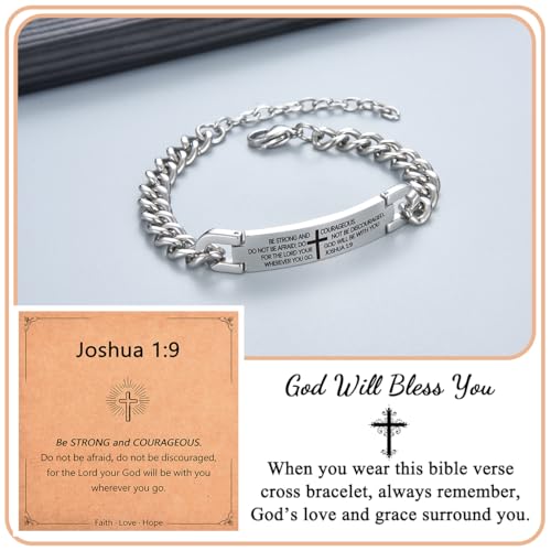 Pulsera de cruz de plata para bautizo y confirmación de niños y adolescentes con versículo 4